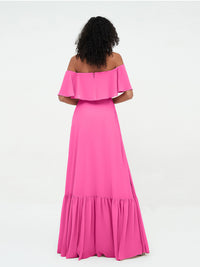 Off Shoulder Chiffon Tiered Skirt Max Dresses-Azalea