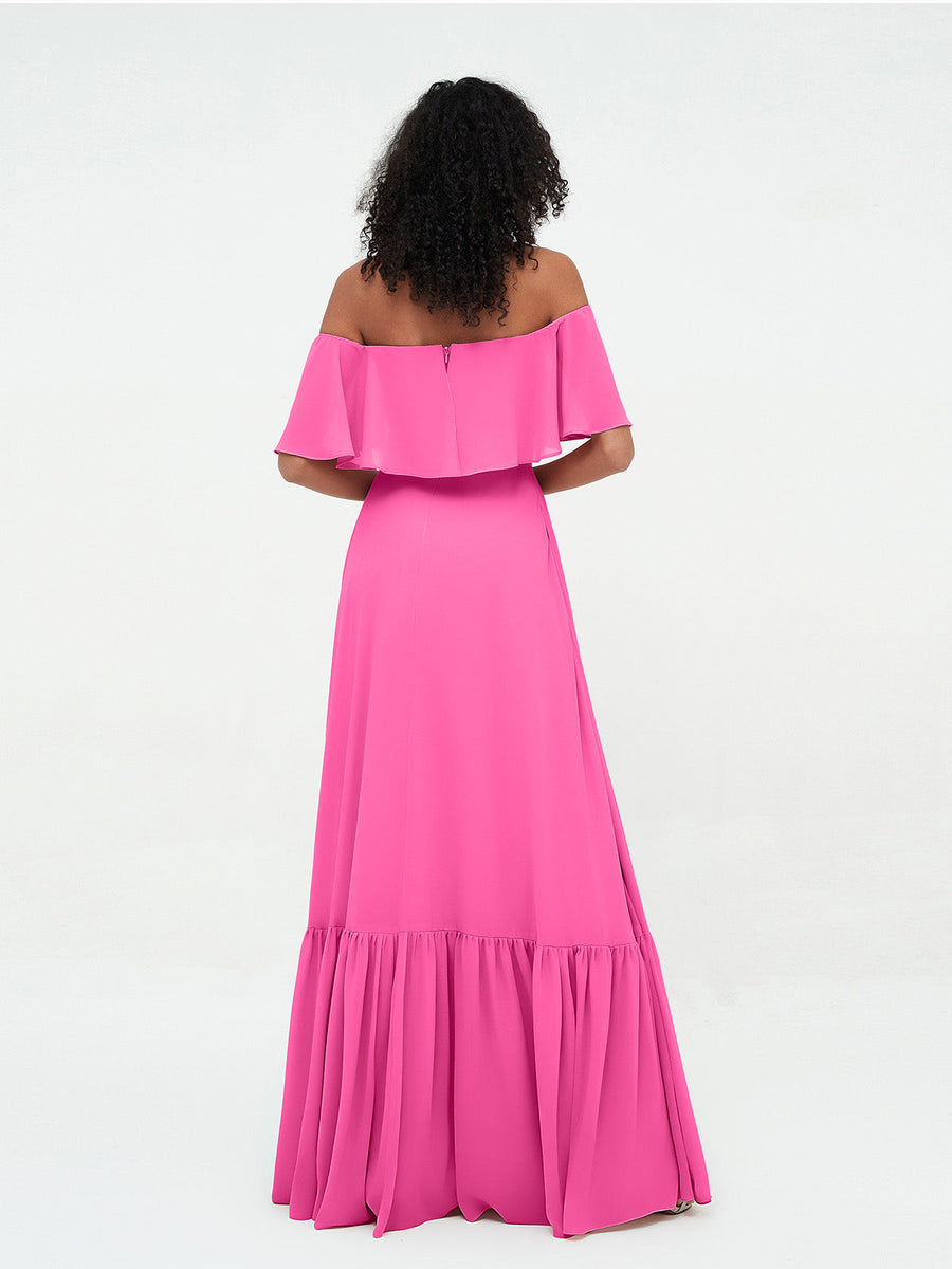 Off Shoulder Chiffon Tiered Skirt Max Dresses-Azalea