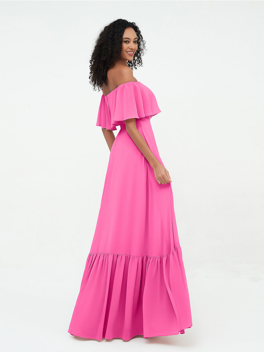 Off Shoulder Chiffon Tiered Skirt Max Dresses-Azalea