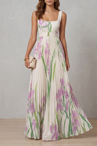 Vivien - Watercolour Floral Pleated Maxi Dress