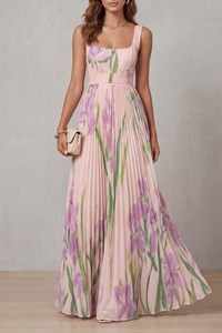 Vivien - Watercolour Floral Pleated Maxi Dress