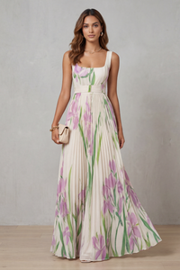 Vivien - Watercolour Floral Pleated Maxi Dress