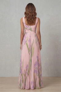 Vivien - Watercolour Floral Pleated Maxi Dress