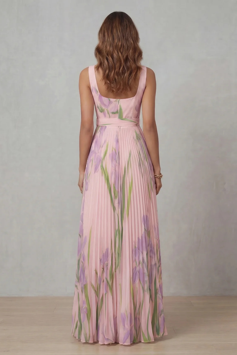 Vivien - Watercolour Floral Pleated Maxi Dress