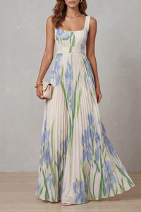 Vivien - Watercolour Floral Pleated Maxi Dress