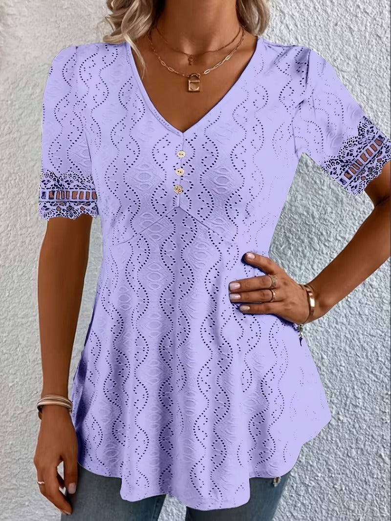 Wisteria – Printed V-Neck Summer Top