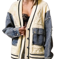 Nairi - Relaxed Denim Patchwork Knit Cardigan