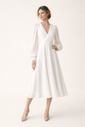 Elsa V-Neck Puff Sleeve Midi Dress