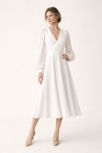 Elsa V-Neck Puff Sleeve Midi Dress