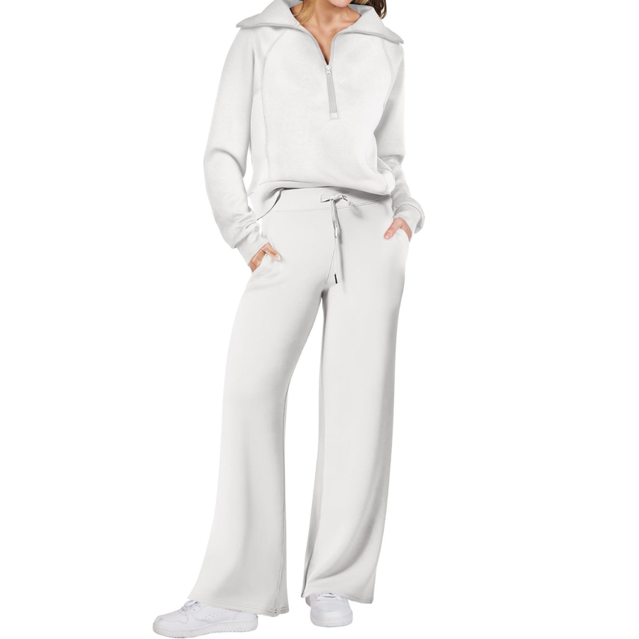 Reverie - Cozy Zip-Up Wide Leg Sweatsuit Set
