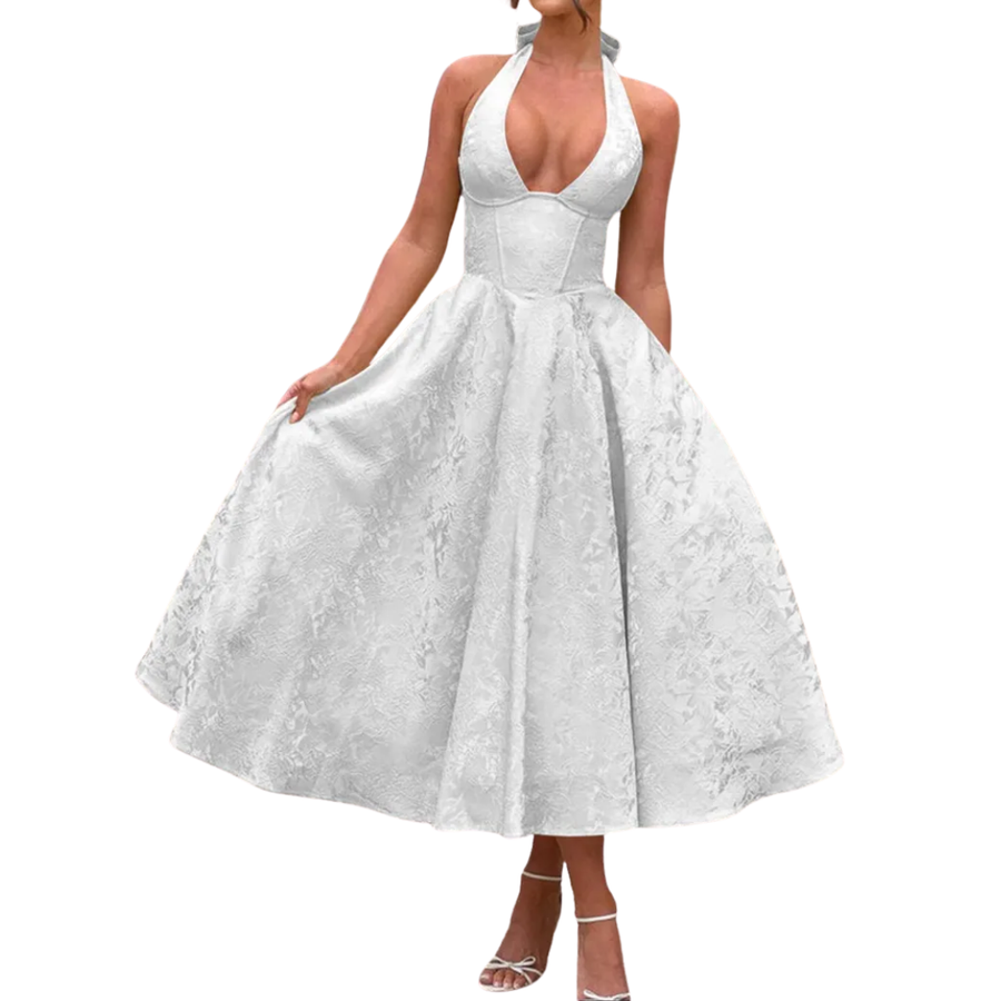 Camille - Embroidered Halter Evening Dress