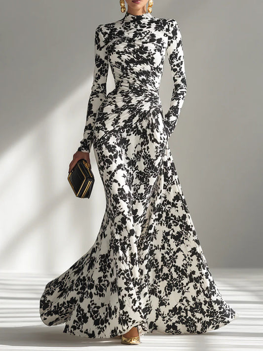 Elara – Black and White Wrap Dress