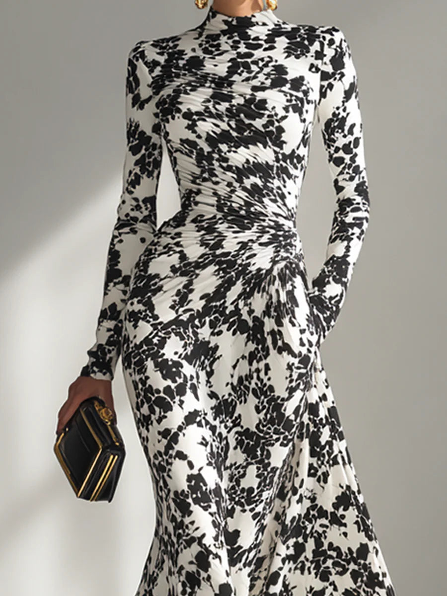 Elara – Black and White Wrap Dress