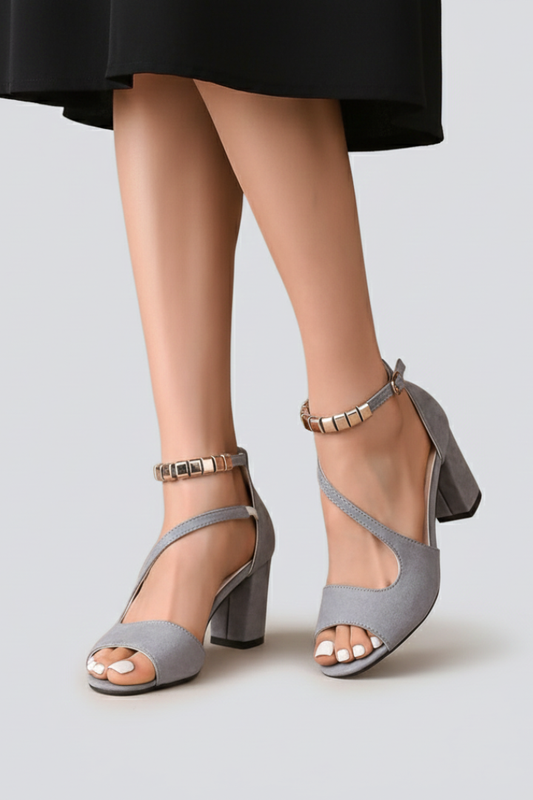 Natalie | Womens Block Heel Crisscross Ankle Sandals Grey