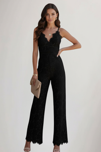 Emily | Womens Sleeveless Lace V-Neck Wide-Leg Jumpsuit Black