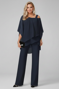Chloe | Womens Off-Shoulder Flowing Wide-Leg Jumpsuit Dark Blue