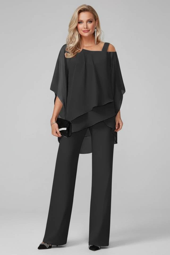 Chloe | Womens Off-Shoulder Flowing Wide-Leg Jumpsuit Black
