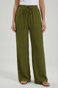 Claire | Womens Palazzo Trousers with Drawstring Waist and Side Olive Green