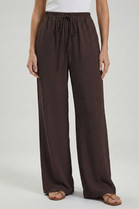 Claire | Womens Palazzo Trousers with Drawstring Waist and Side Dark Brown
