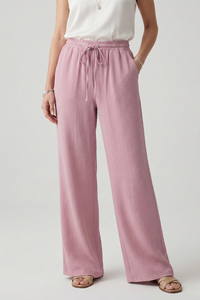 Caroline | Womens Casual Palazzo Trousers with Drawstring Waist and Pink