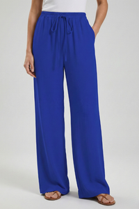 Claire | Womens Palazzo Trousers with Drawstring Waist and Side Blue