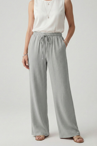 Caroline | Womens Casual Palazzo Trousers with Drawstring Waist and Grey