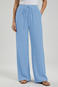 Claire | Womens Palazzo Trousers with Drawstring Waist and Side Light Blue
