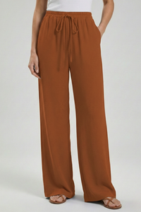 Claire | Womens Palazzo Trousers with Drawstring Waist and Side Orange