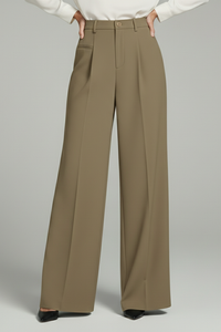 Blair | Womens Palazzo Trousers with Front Pleats and Back Pockets Khaki