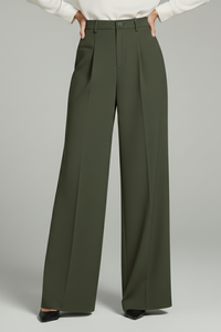 Blair | Womens Palazzo Trousers with Front Pleats and Back Pockets Dark Green