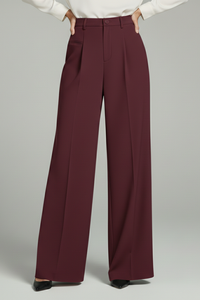 Blair | Womens Palazzo Trousers with Front Pleats and Back Pockets Burgundy
