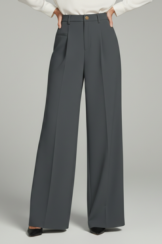 Blair | Womens Palazzo Trousers with Front Pleats and Back Pockets Dark Grey