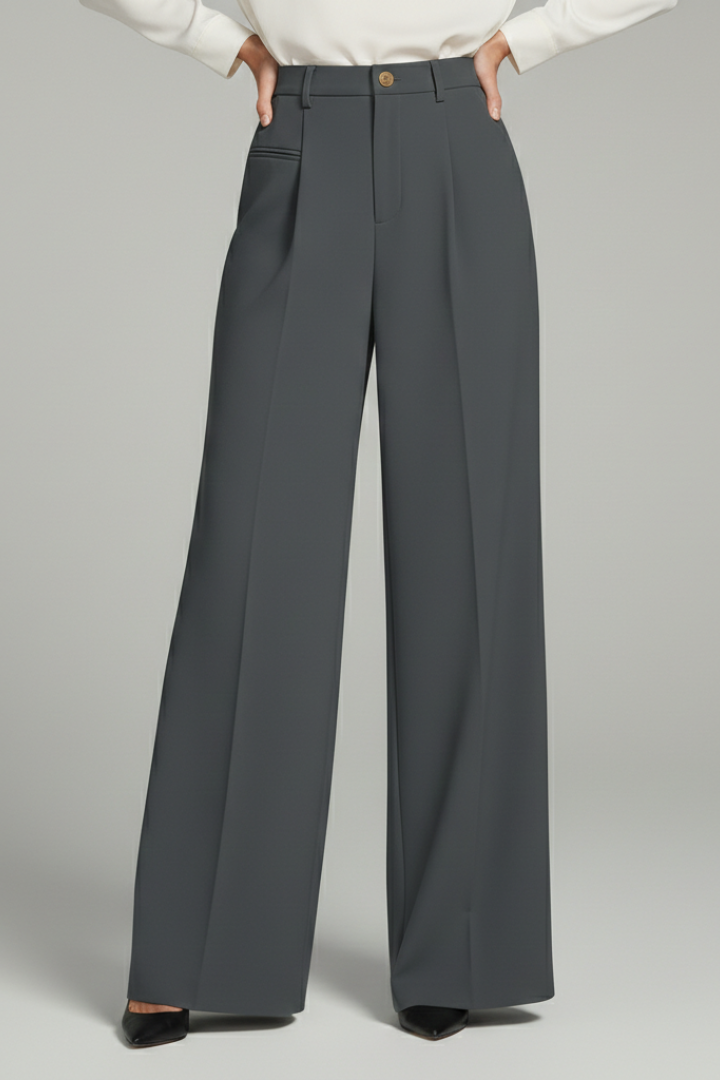 Blair | Womens Palazzo Trousers with Front Pleats and Back Pockets Dark Grey