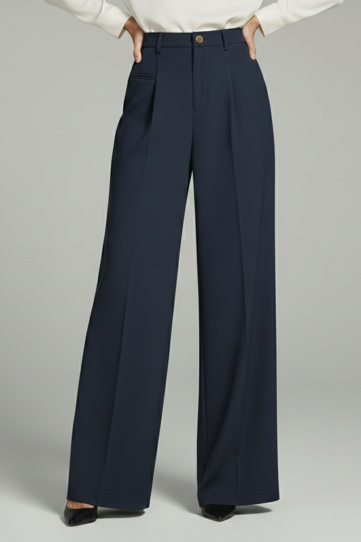 Blair | Womens Palazzo Trousers with Front Pleats and Back Pockets Navy Blue