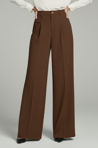 Blair | Womens Palazzo Trousers with Front Pleats and Back Pockets Brown