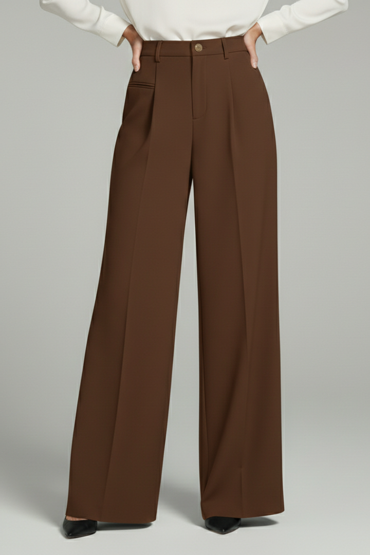 Blair | Womens Palazzo Trousers with Front Pleats and Back Pockets Brown