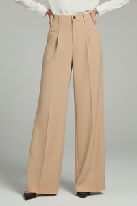 Blair | Womens Palazzo Trousers with Front Pleats and Back Pockets Beige