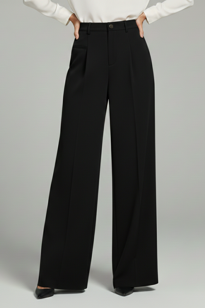 Blair | Womens Palazzo Trousers with Front Pleats and Back Pockets Black