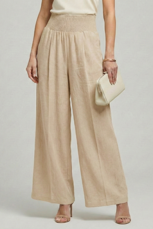 Charlotte | Womens Palazzo Trousers with High Waist and Pleats Khaki