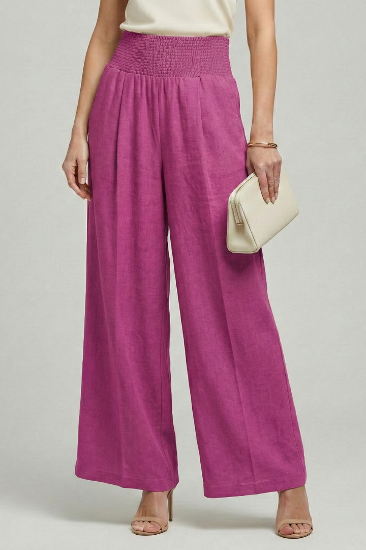 Charlotte | Womens Palazzo Trousers with High Waist and Pleats Pink