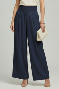 Charlotte | Womens Palazzo Trousers with High Waist and Pleats Dark Blue