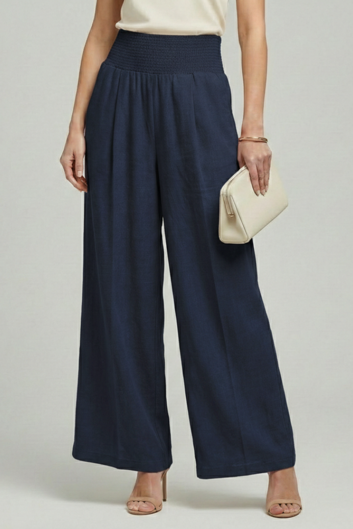 Charlotte | Womens Palazzo Trousers with High Waist and Pleats Dark Blue