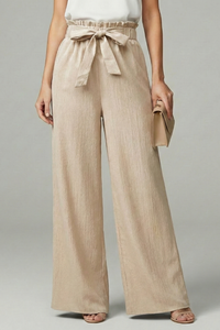 Daisy | Womens Palazzo Trousers with Tie Belt and Wide Legs Apricot