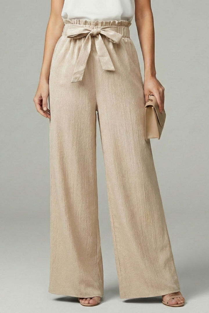 Daisy | Womens Palazzo Trousers with Tie Belt and Wide Legs Apricot