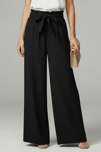 Daisy | Womens Palazzo Trousers with Tie Belt and Wide Legs Black