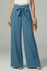 Daisy | Womens Palazzo Trousers with Tie Belt and Wide Legs Blue