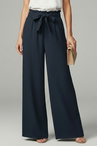 Daisy | Womens Palazzo Trousers with Tie Belt and Wide Legs Dark Blue
