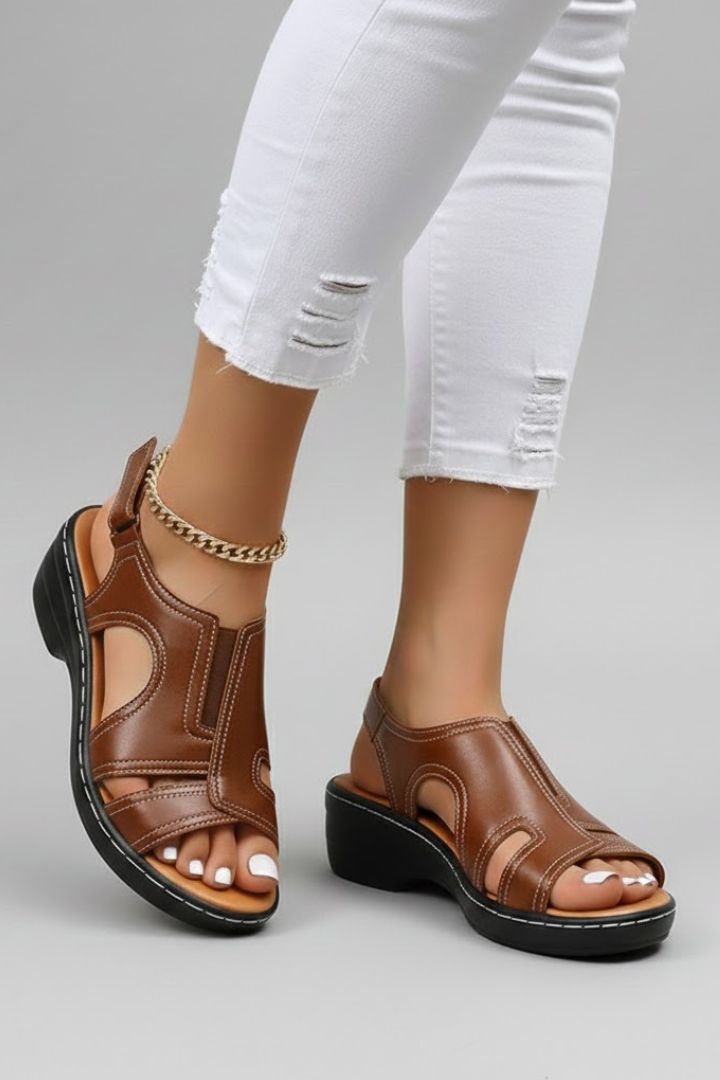Katherine | Womens Platform Open Toe Cutout Sandals Brown