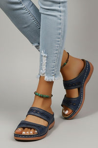 Jacklyn | Womens Slide Sandals with Dual Straps and Decorative Cutouts Blue