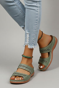 Jacklyn | Womens Slide Sandals with Dual Straps and Decorative Cutouts Green